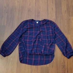 Blue Rain cross front plaid top